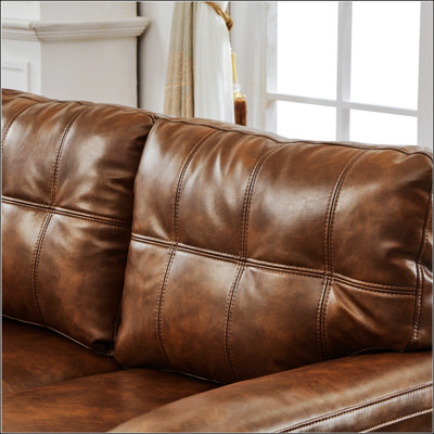 79" Three Seater Sofa,Faux Leather Couch,Cushioned Back