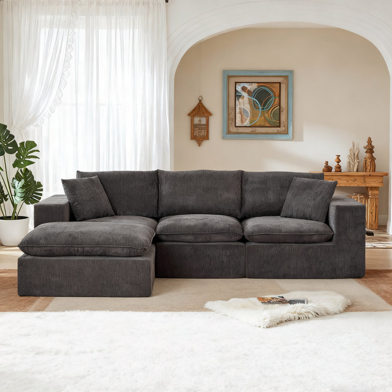Modern Chenille Cloud Boneless Sectional Sofa, Dark Gray Chenille