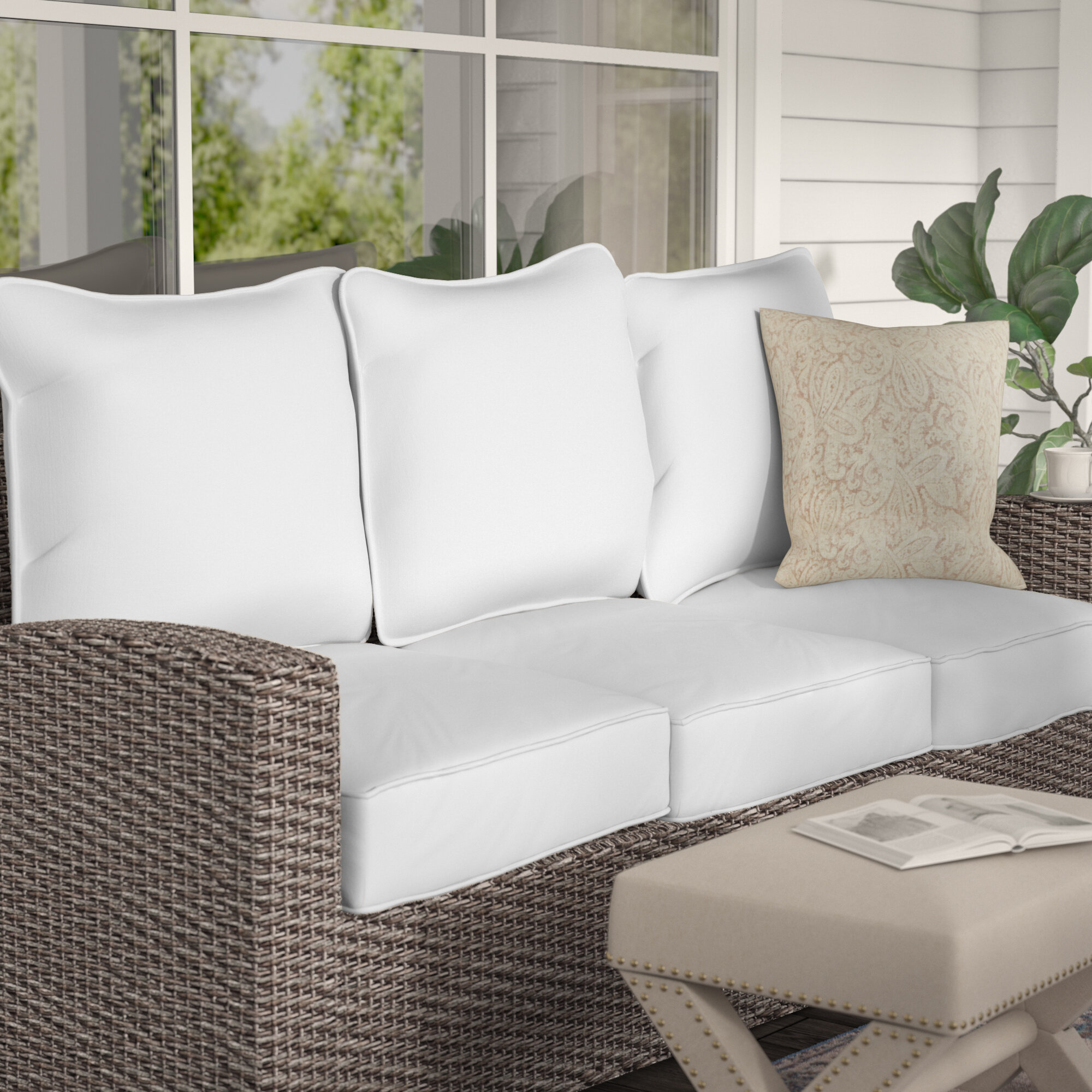 Deana Indoor/Outdoor Sunbrella Seat/Back Cushion Set Birch Lane Fabric: Beige Stripe Sunbrella , Size: 25 W x 25 D