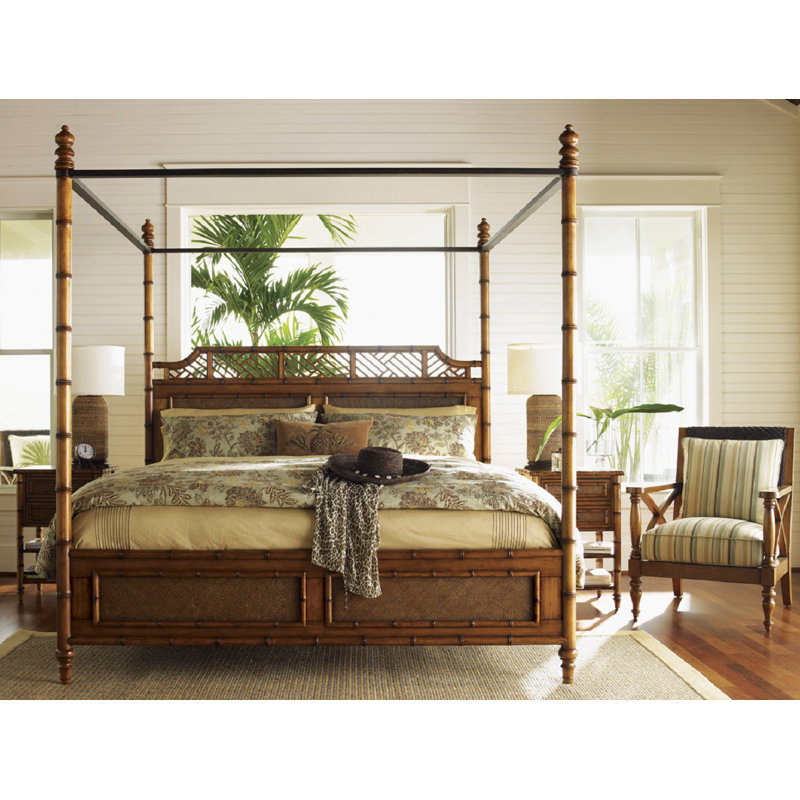 Coastal Canopy California King Bed with Woven Rattan Headboard