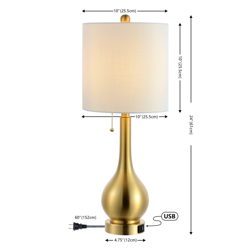 Orford Metal USB Table Lamp, Brass Gold