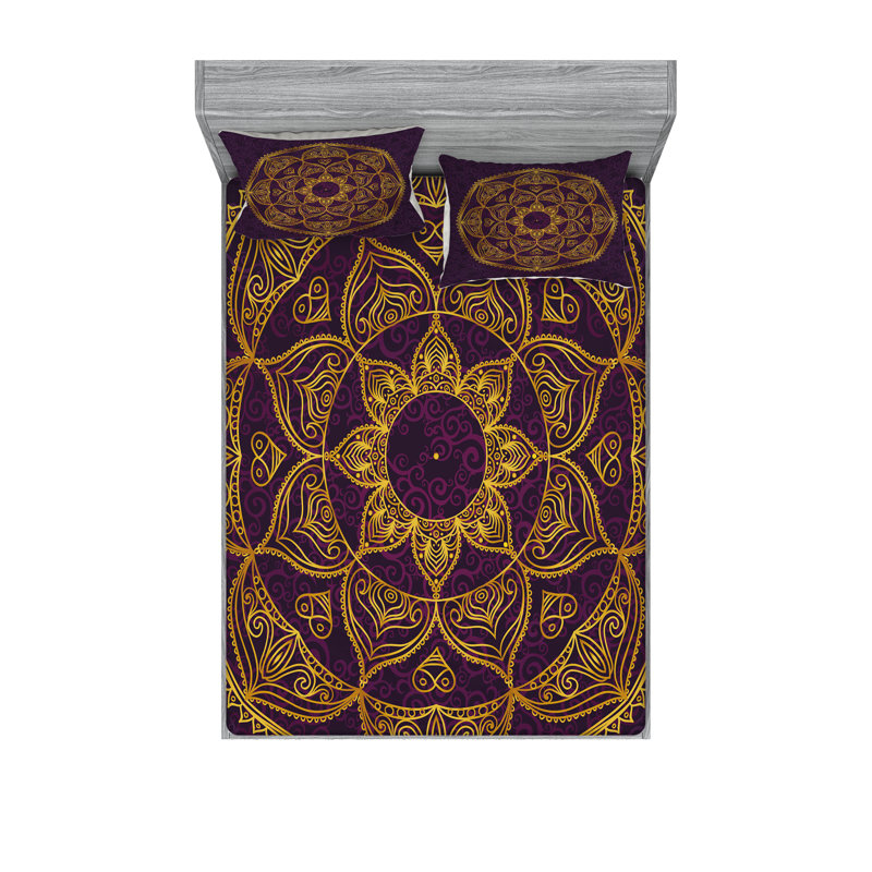Ensemble de draps et taies décoratives Ambesonne Mandala, mauve terre jaune