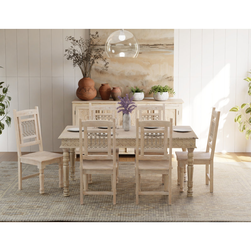 Aarohi 6 - Person Solid Wood Solid Wood Top Four Leg Dining Set, White