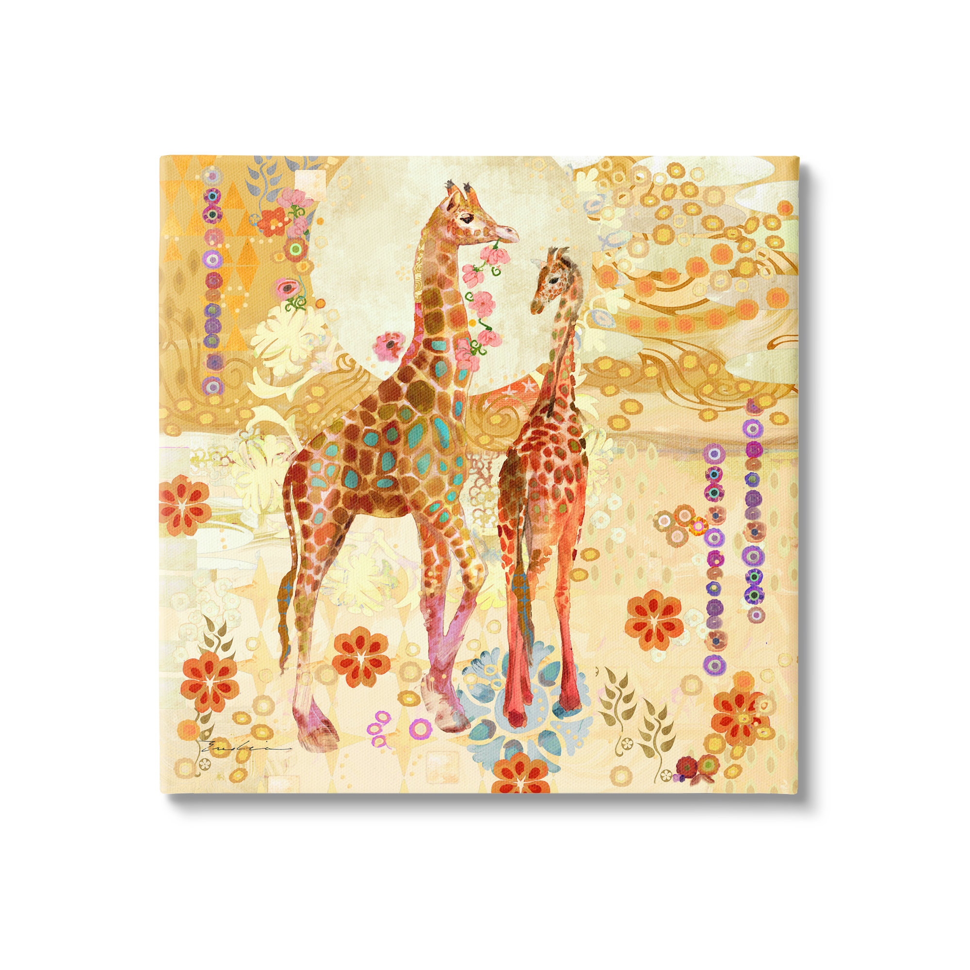 Bungalow Rose Floral Patterned Giraffes Canvas Wall Art Design By ...