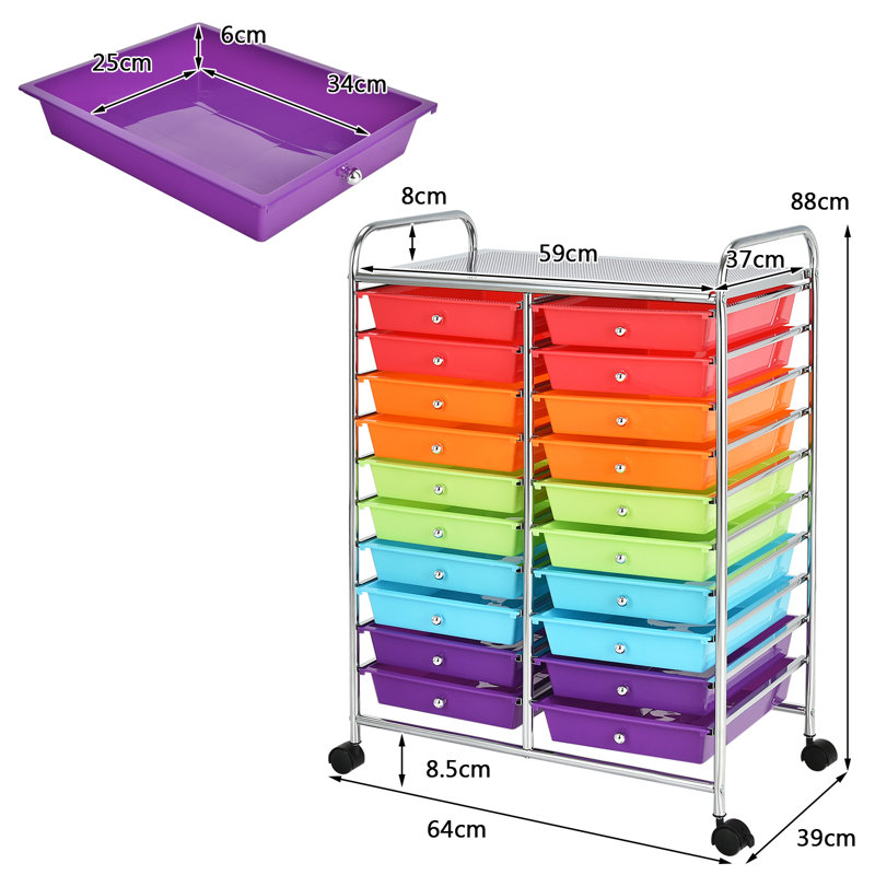 20 Drawer Storage Drawer, Red/Orange/Green/Purple/Blue
