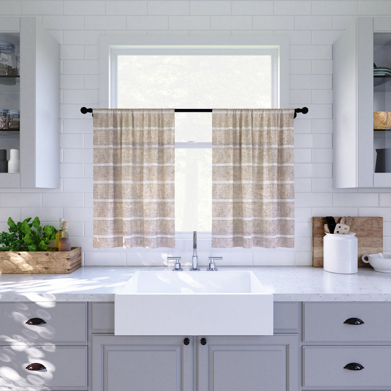 Striped Tailored Kitchen Curtain, 52" W x 24" L, Natural