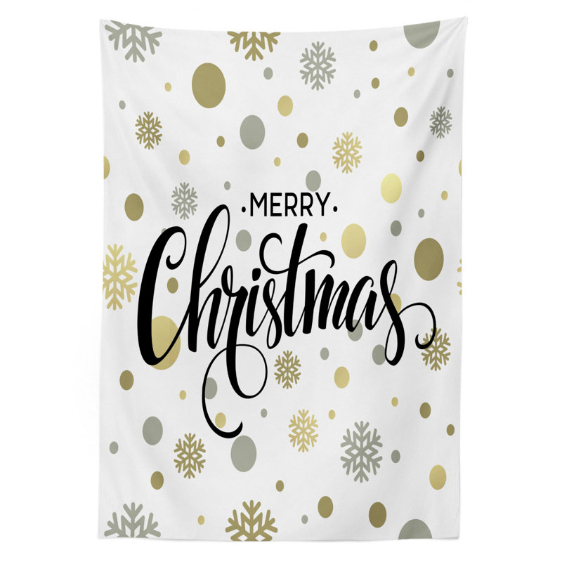 Merry Christmas Lettering on An Abstract Snowflake Dot Pattern Tablecloth, 84" x 60"