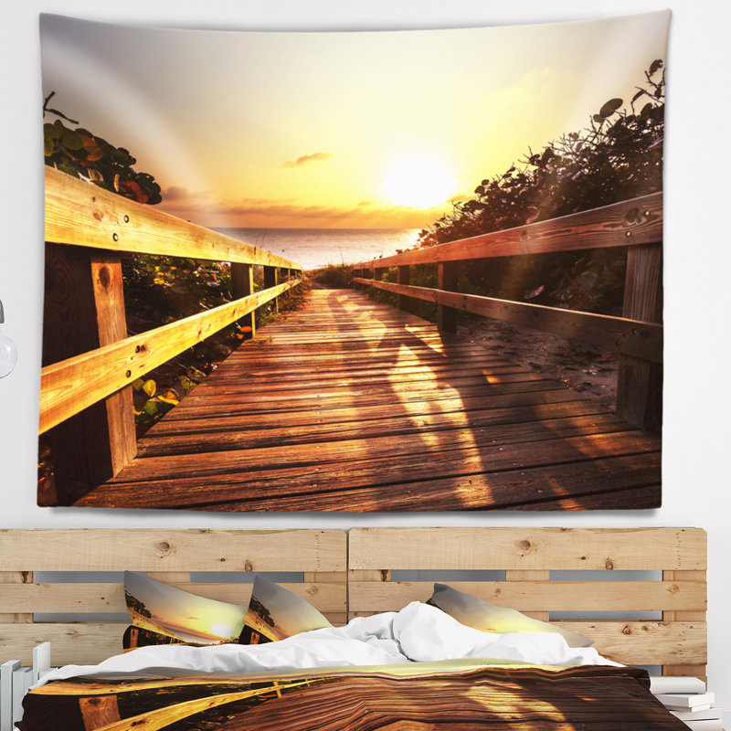 Tapisserie en bois sur la plage, H 50 po x l 60 po