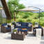 Ensemble de mobilier de jardin en résine tressée pour 5 personnes avec coffre de rangement et poufs-93831200