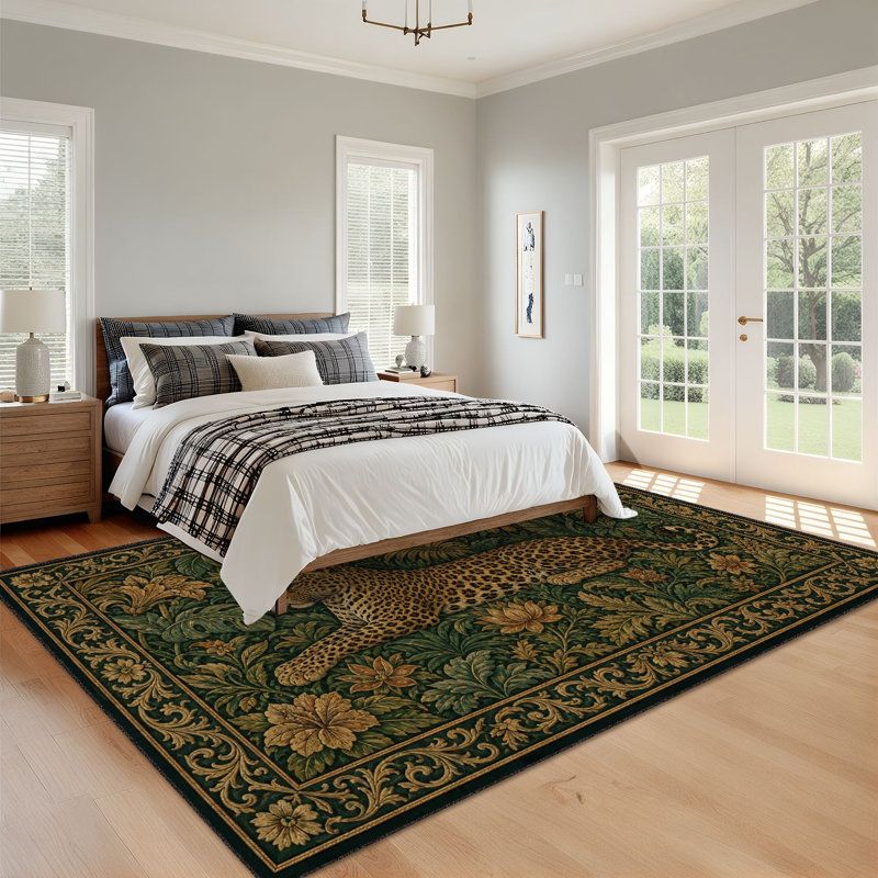 10 x 14 tapis pour chambre à coucher Élégant léopard allongé Botanical Jungle, Rectangle de 10 pi x 14 pi