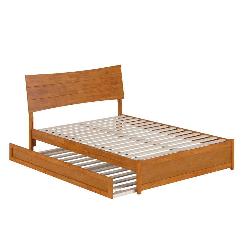Harlowe Wood Platform Bed with Trundle, Full, Light Toffee