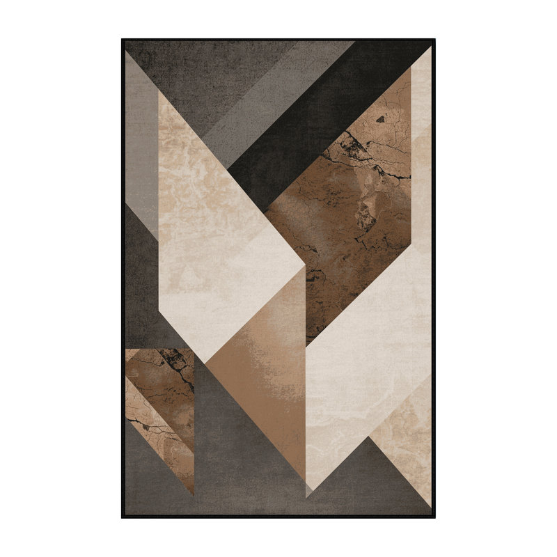Tapis géométrique moderne lavable à la machine en brun - reliure noire, 8 x 12
