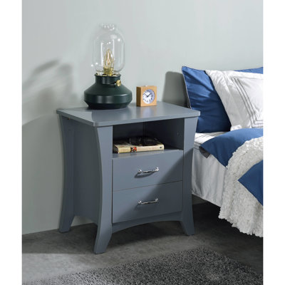 Table d'appoint grise avec 2 tiroirs et espace de rangement ouvert pour table de chevet rectangulaire