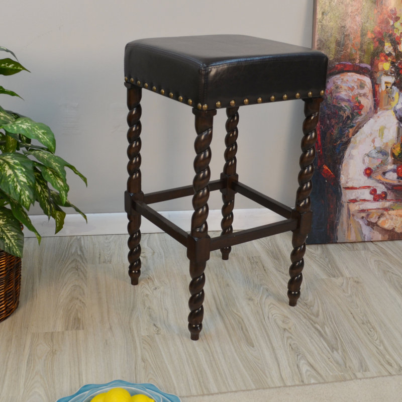 Elegant Black 30 Inch Barstool with Barley Twist Legs and Linen Upholstery, Bar Stool (30" Seat Height)