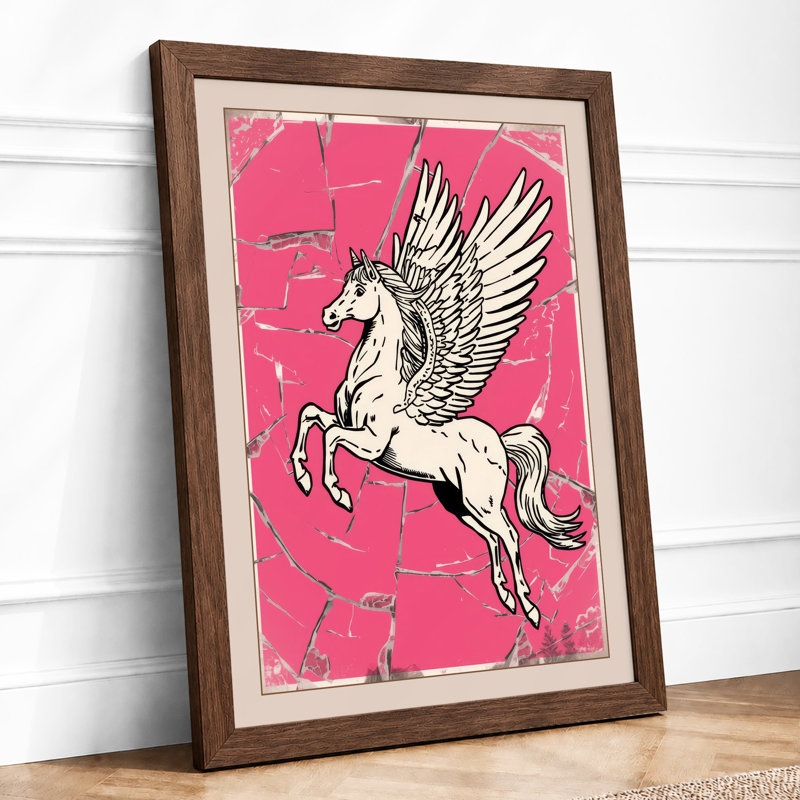 Pegasus in Flight Retro - Framed Print, A3 - 42.0 x 29.7 cm, Walnut
