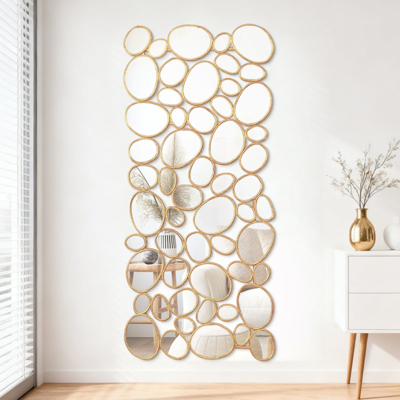Metal Framed Rectangle Wall Mirror Accent Decorative Mirror Multi-Size Pebble Design Art Mirror Vertical