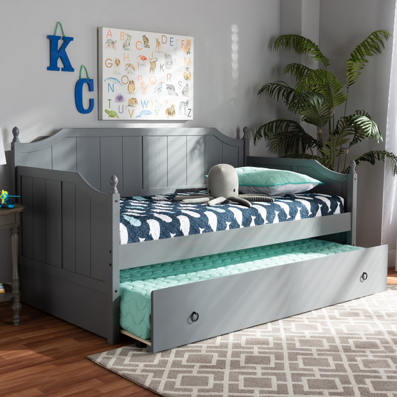 Lit de jour simple avec couchette Aaina, Gris