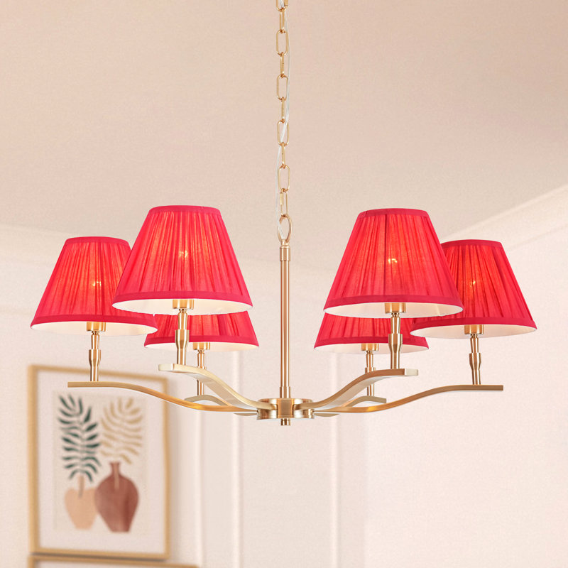 Morvan 6-Light Red Pleated Fabric Chandelier