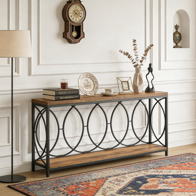 2-Tier Long Console Table Sofa Table Entryway Console with Storage Shelf