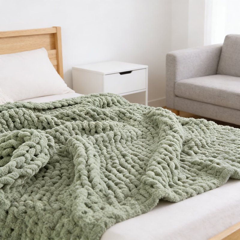 Jeté Chunky Knit Chenille, L 63 po x l 51 po, Vert