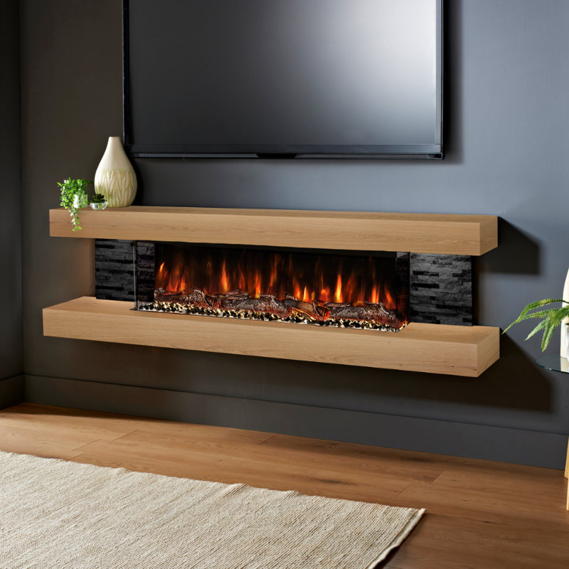 Vegas 72-Inch Wall Mounted Electric Fireplace | Fully Assembled | 3-Sided Panoramic Flame | Remote Control | LED Side Lights
