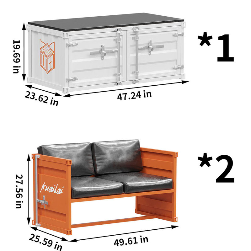 Table basse et chaises personnalisées de style industriel, H 19,69 po x L 47,24 po x l 23,62 po