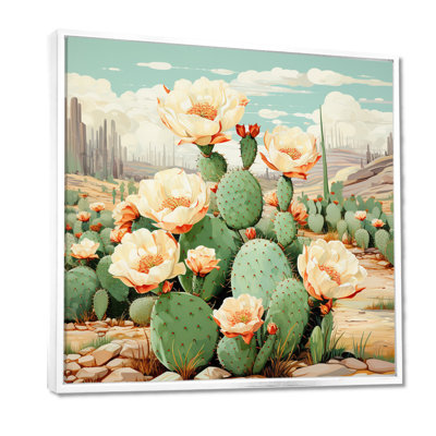 Cactus vert corail, désert, pointillisme IV - art mural grand cactus