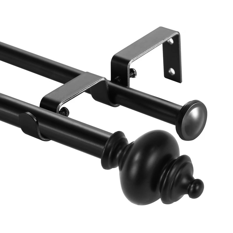 Tringle à rideaux double réglable Platteville, Noir, H 0,625 po x l 48 po x P 0,625 po