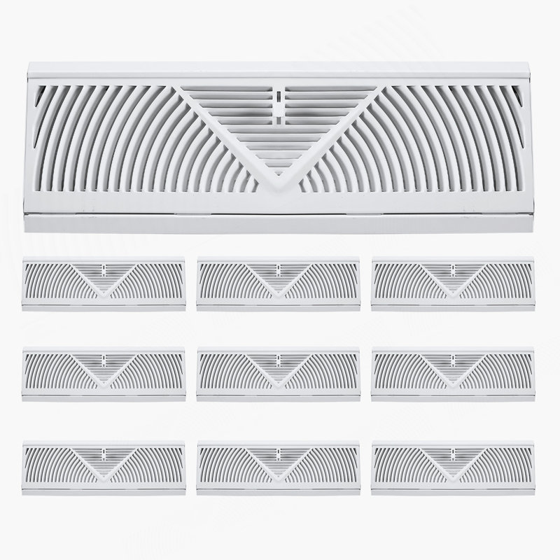 Registres de plancher - Paquet de 10 évents de plancher de 15 pouces pour registre de plinthe CVC - blanc