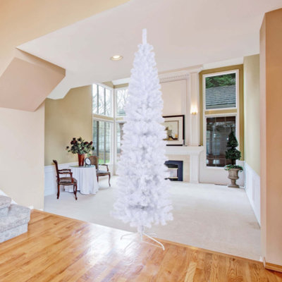 Arbre de Noël artificiel blanc 7,5 pi avec base en métal pliable