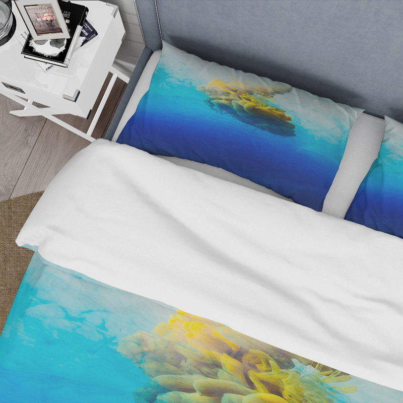 Ensemble de housse de couette moderne jaune en bleu et turquoise, Housse de couette pour très grand lit et 2 très
