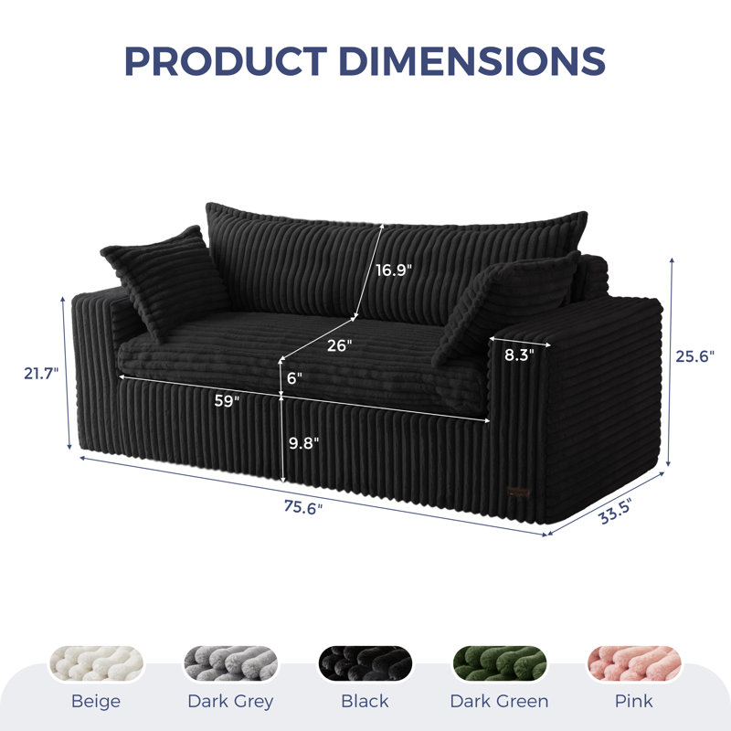 Canapé Bean Bag, Noir, H 25,6 po x l 75,6 po x P 33,5 po