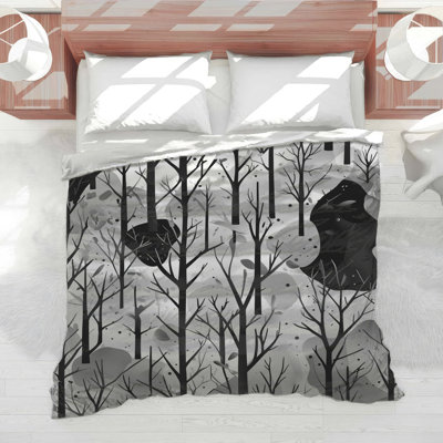 Black White Forest Illustration Comforter