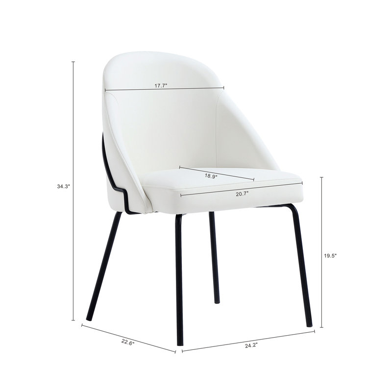 Fakenham Leatherette Dining Chair with Steel Legs, Black, White, 2