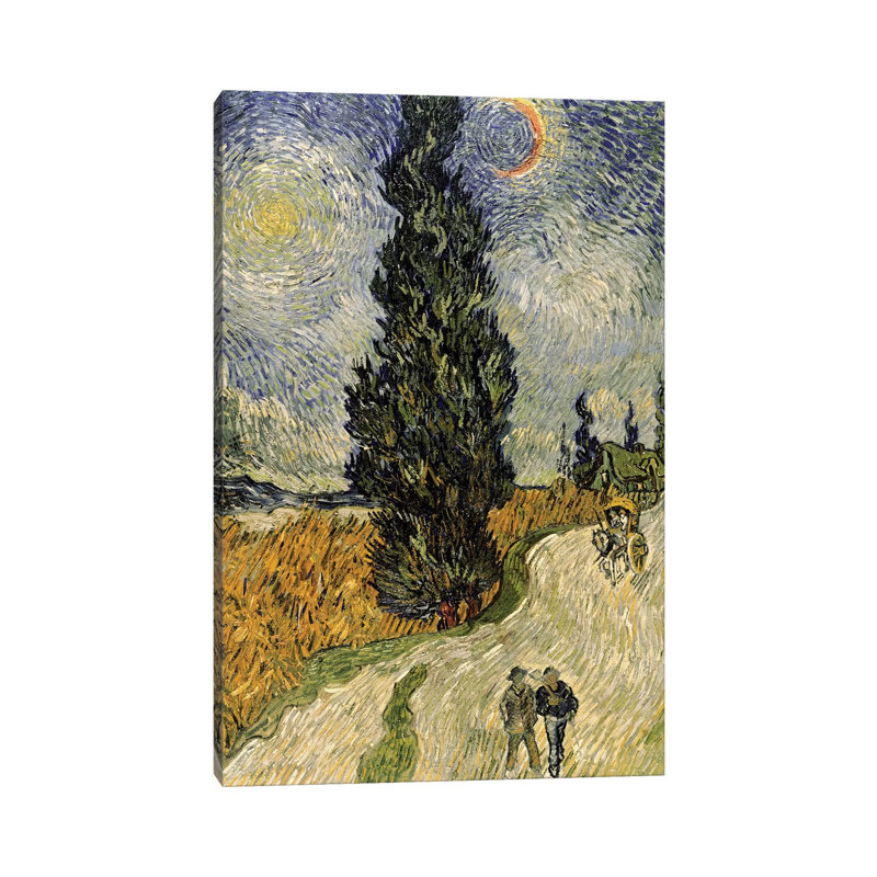 Route avec cyprès, 1890 - Giclée sur toile tendue avec châssis, H 48 po x l 32 po