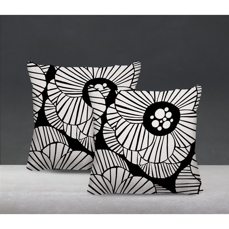 Housse et insert de coussin décoratif intérieur / extérieur en mélange de polyester, L 15 po x H 15 po, Noir