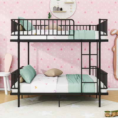 Metal Bunk Bed with Ladder and Guardrails
