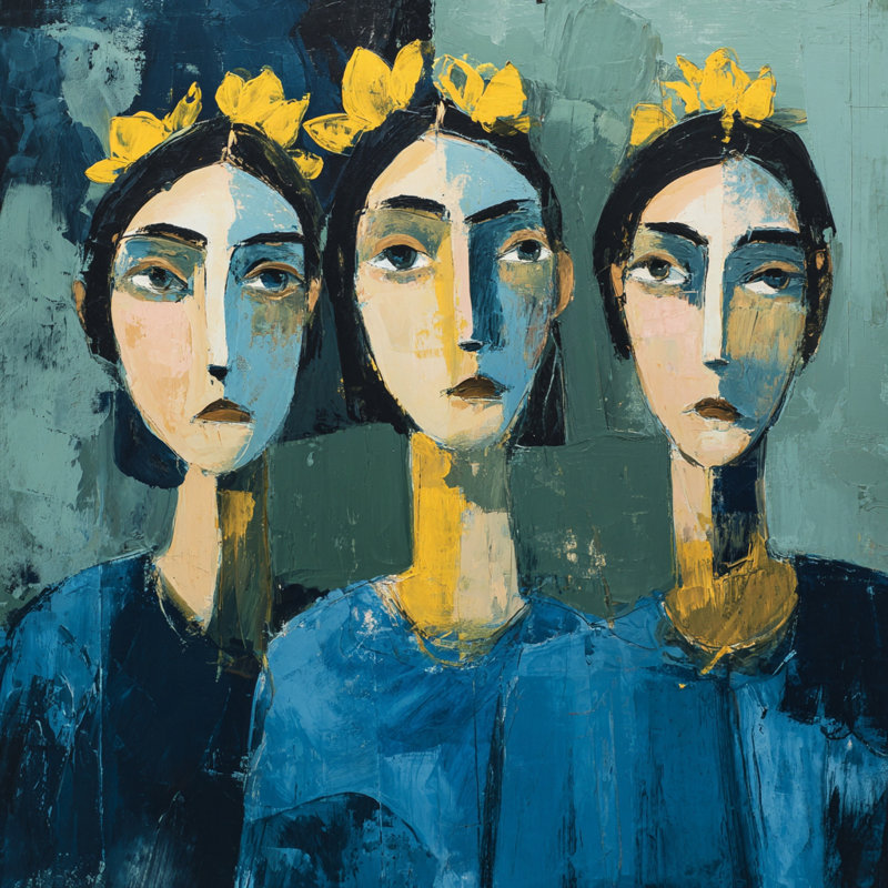 «Three Sœurs in Blue», art mural sur toile tendue, L 12 po x H 12 po x P 1 po
