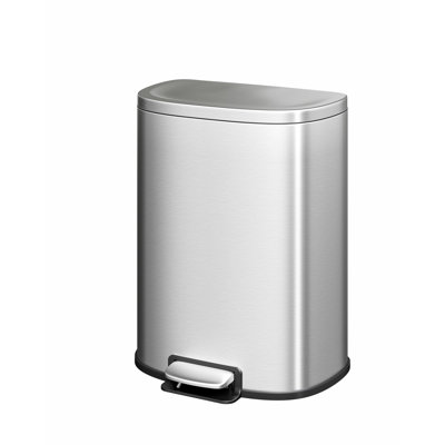 Poubelle à pédale en acier inoxydable 9 L avec couvercle anti-odeurs – Poubelle fine en forme de D pour salle de bain, maison et bureau – Acier inoxydable