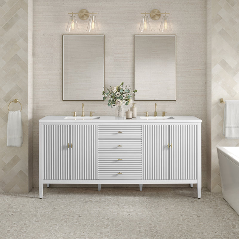 Myrrin 72'' W Double Vanity, Bright White, 8" Widespread, White Zeus