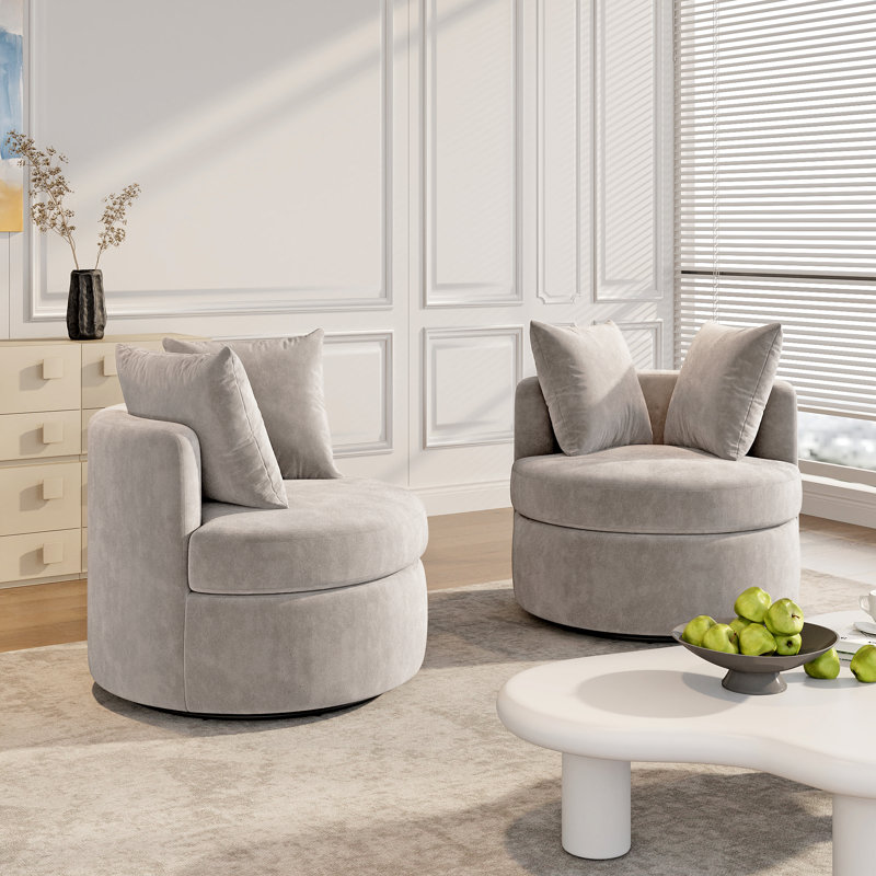 Upholstered Swivel Chair Set Of 2, Mineral Linen Blend