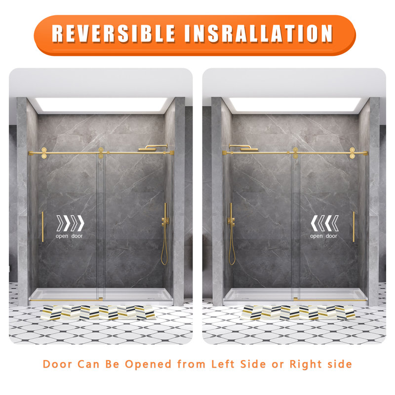 66-72 in. W x 76 in. H Single Sliding Frameless Shower Door in Brushed Gold with 3/8 in.（10mm）Clear Tempered Glass