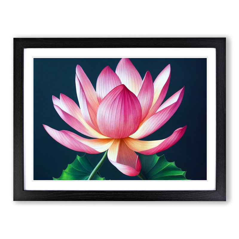 Fanciful Lotus Flower 1 Piece Single Picture Frame Wall Art, 46cm H x 64cm W x 2cm D, Black
