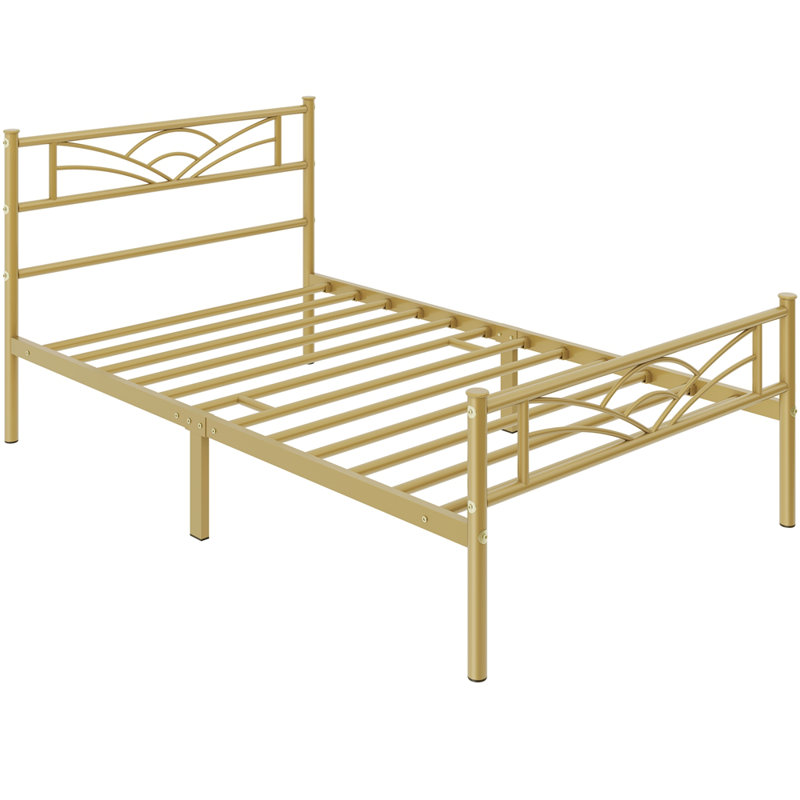 3Ft Single Metal Bed Frame, Single (3'), Antique Gold