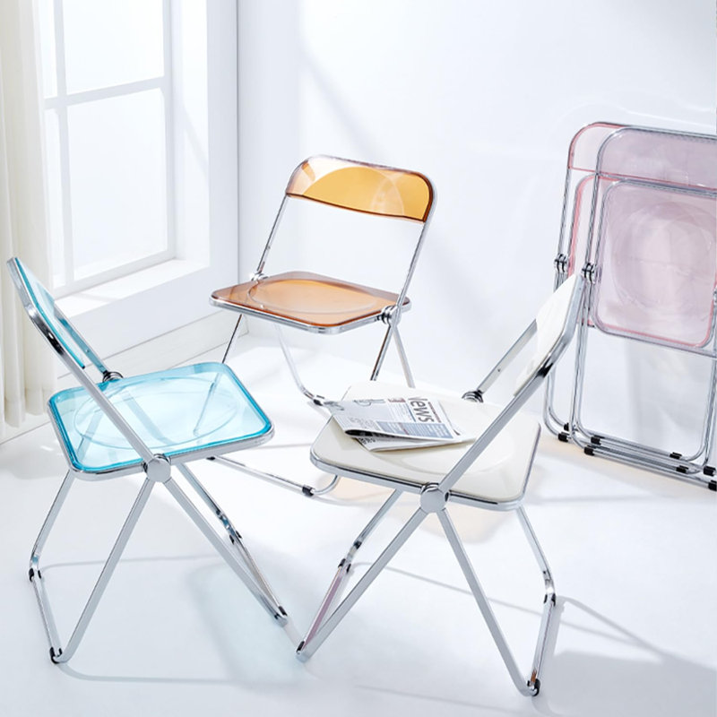 Chaise pliante moderne de luxe en acrylique transparent, empilable, style fantôme, assise en cristal, structure chromée, chaise d'appoint pour intérieur et extérieur - Verte