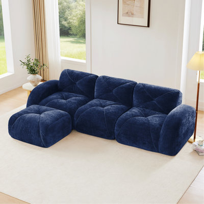 Tufted Sofa With Movable Ottoman For Living Rooms