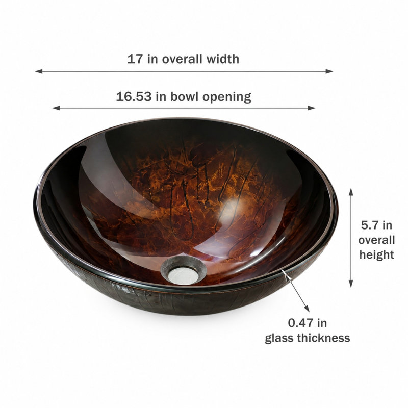 Lavabo vasque rond en verre trempé 17 po, dégradé ambré, bassin d'art texturé