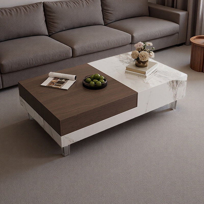 Table basse rectangulaire avec rangement en acrylique, White/Grey/Brown, 15.74" H x 55.11" L x 29.52" W