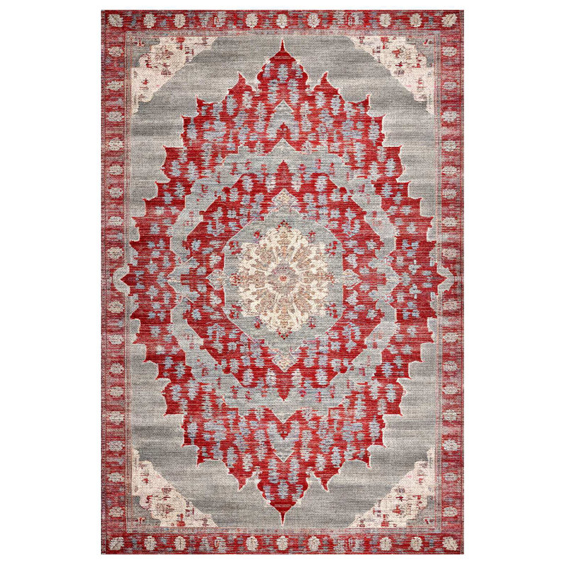 Marisol Green Red Beige Oriental Machine Printed Cotton Polyester Area Rug, Runner 4' x 14'10"