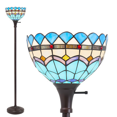 70.8" Modern Art Tiffany-Style Floor Lamp,11" Blue Stained Glass Upward Lampshade, Heavy Duty Base with Rotary Switch, for Living Room, Bedroom, Reading Corner, Indoor Use